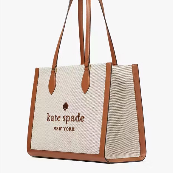 Kate Spade Ellie Large Tote Bag ~ Canvas & Leather Logo Satchel Handbag Purse - Picture 2 of 8